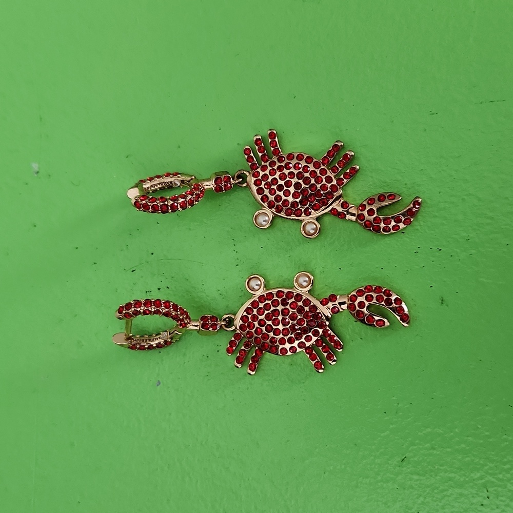 Red  Crabs Jeweled And Gold Pierced Earings